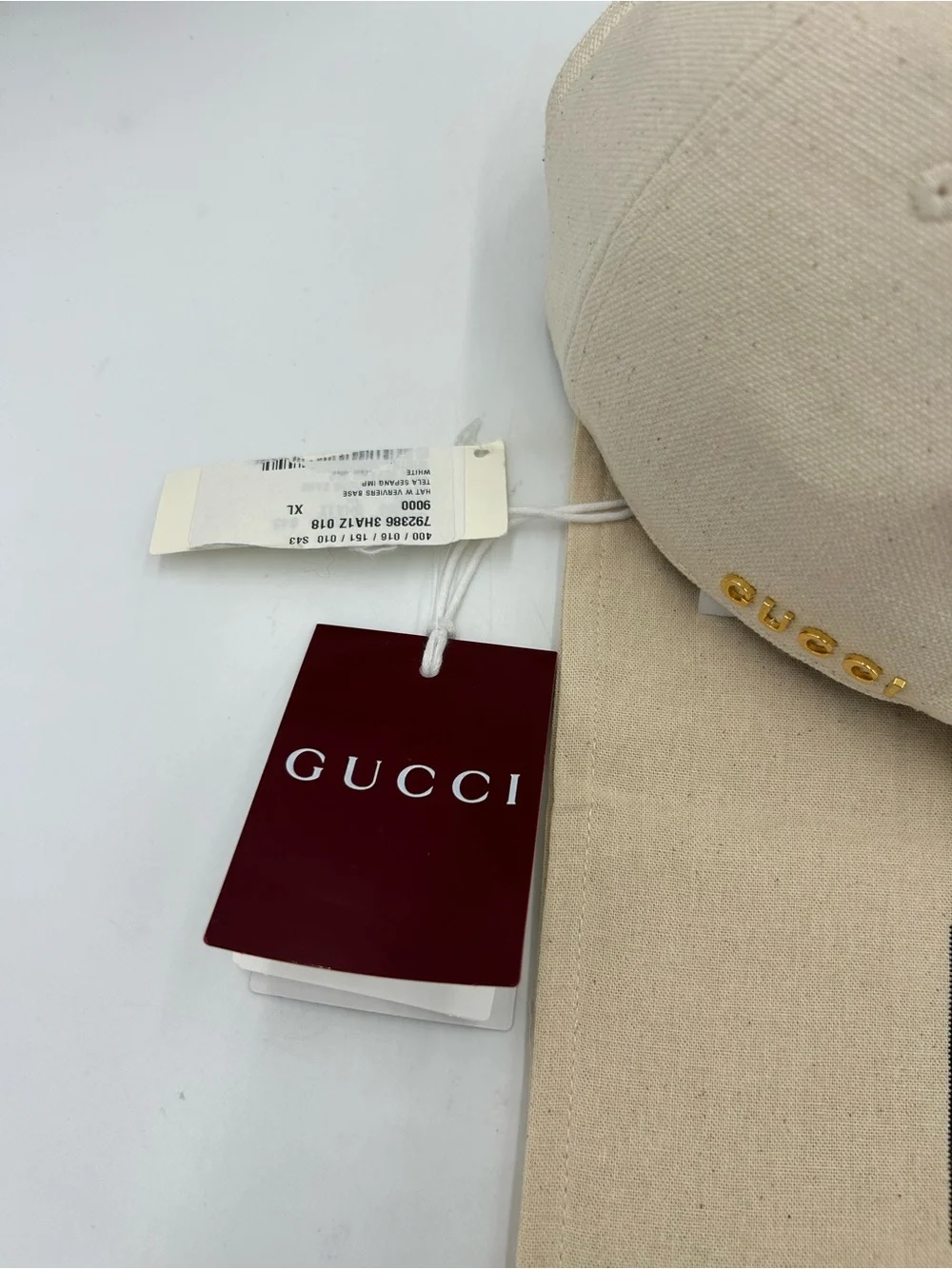 Unisex, Gucci, gold logo Cream Canvas Baseball Cap size XL made in Italy